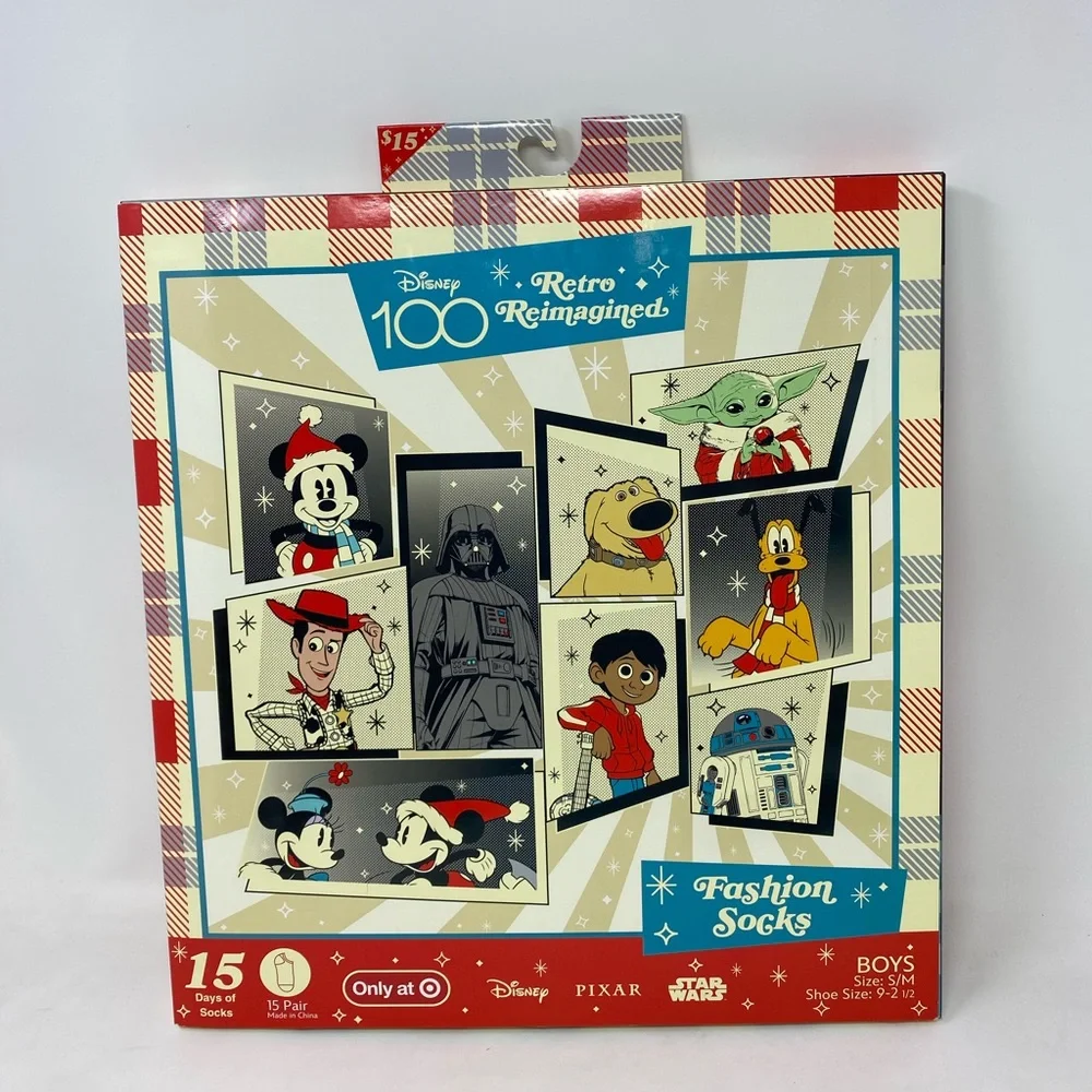 Disney 15 low-cut S/M boys socks shoe sz 9-2 & 1/2 100th Retro reimagined socks